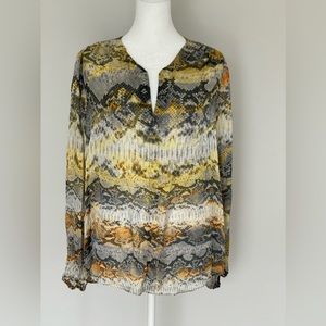 Lola & Sophie 100% Silk Snake Pattern Elastic Cuffs Blouse Top M
